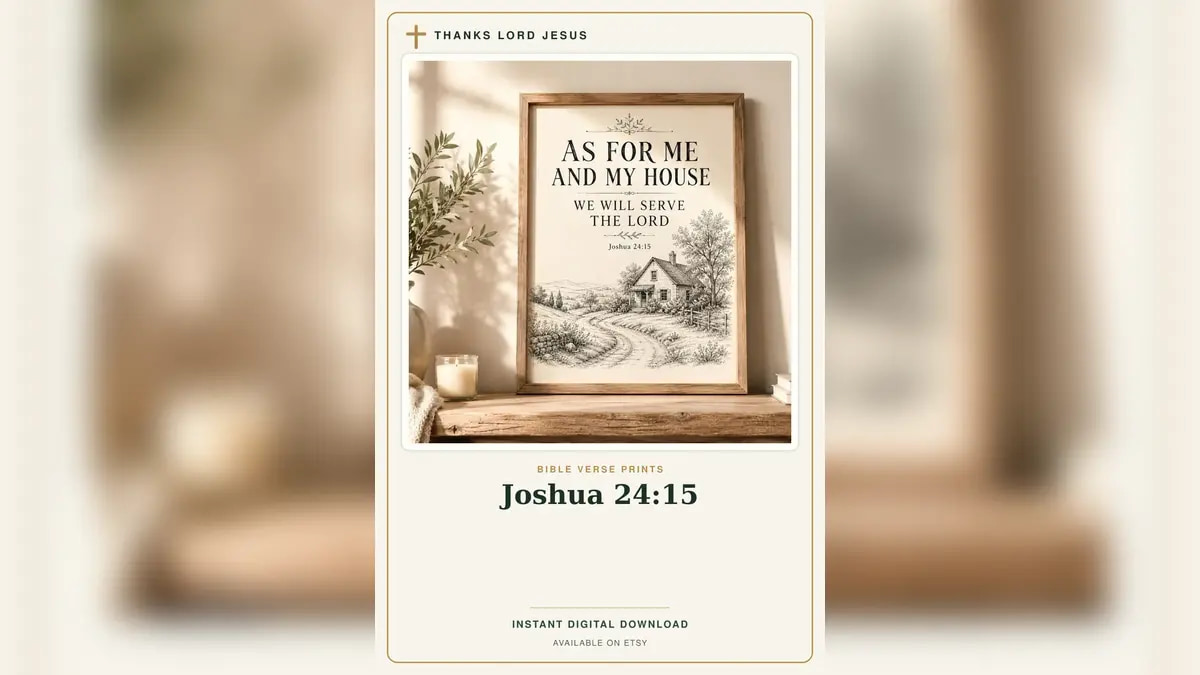 Christian marriage wall art featuring Joshua 24:15 in an elegant framed home setting