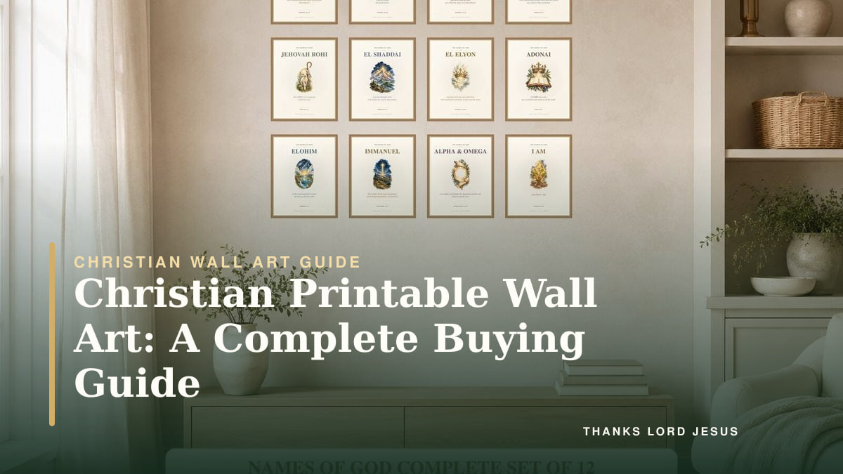 Christian printable wall art buying guide illustrated with framed Bible verse prints