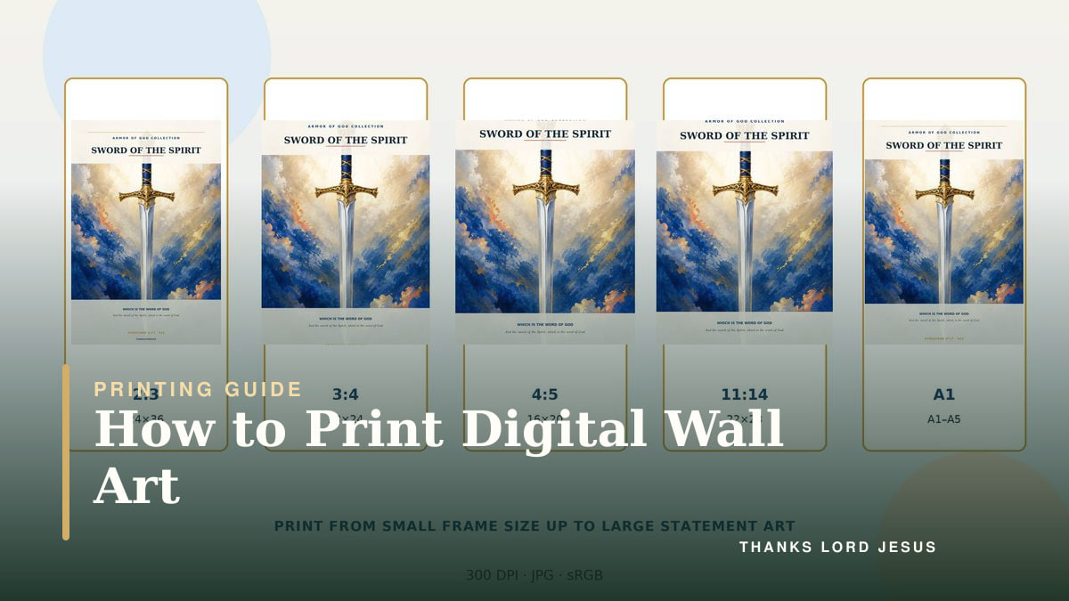 How to print digital wall art guide showing five common printable size ratios