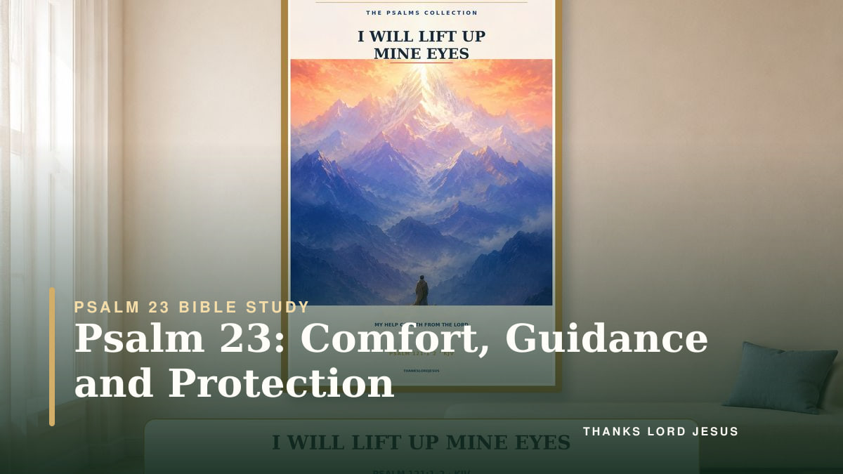 Mountain Scripture art introducing a Bible study on Psalm 23 comfort guidance and protection