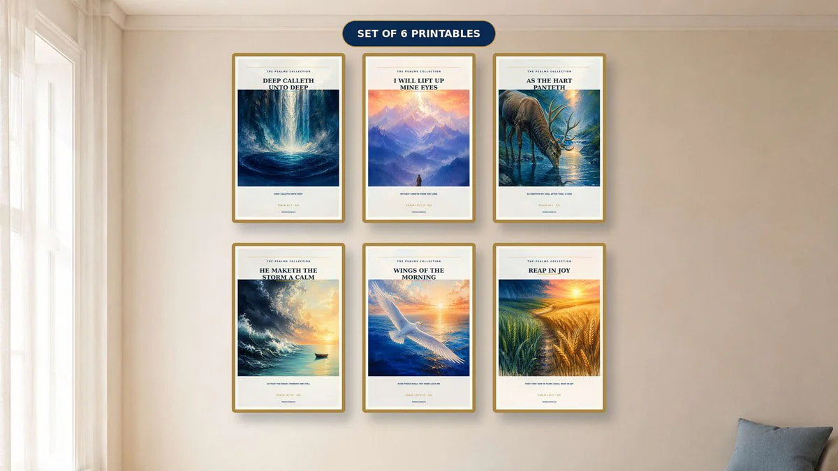 Coordinated Psalms wall art for peace protection comfort and prayer room decor