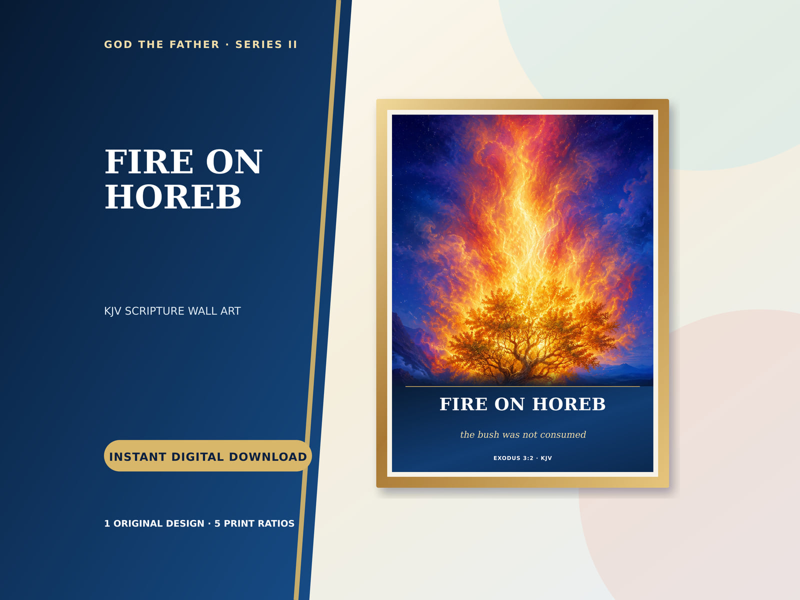 Fire on Horeb burning bush Exodus 3:2 printable Scripture wall art