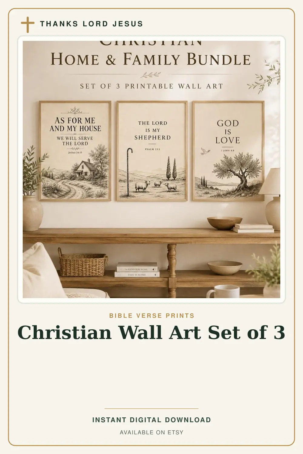 Christian Wall Art Set of 3 Christian printable wall art Christian Wall Art — Bible Verse Print, a Christian digital printable from the Bible Verse Prints collection by Thanks Lord Jesus