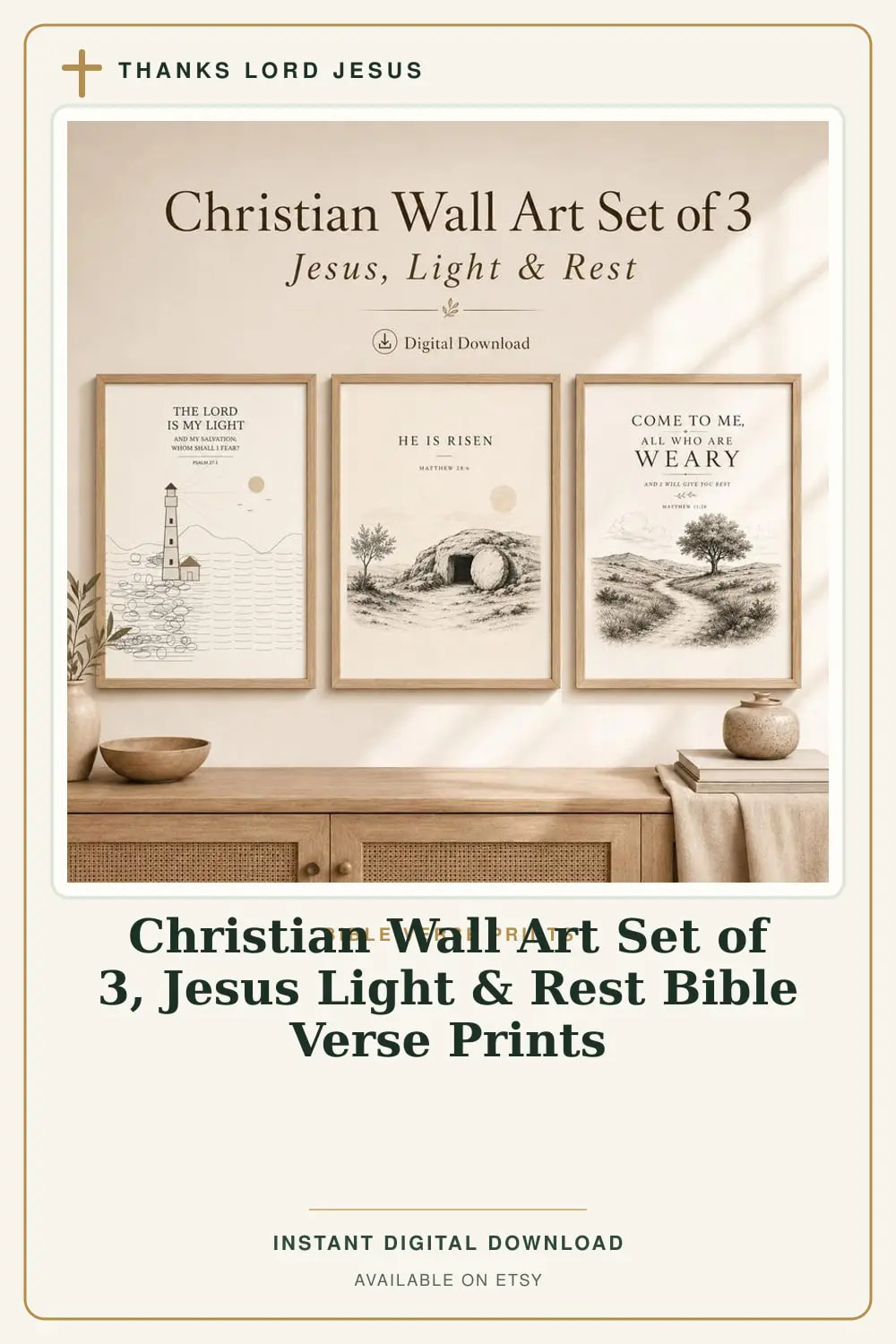 Christian Wall Art — Jesus Light & Rest, a Christian digital printable from the Bible Verse Prints collection by Thanks Lord Jesus