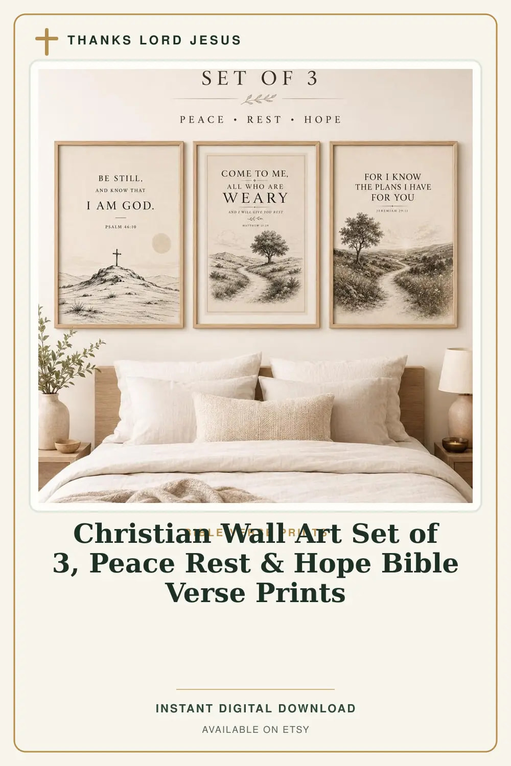 Christian Wall Art — Peace Rest & Hope, a Christian digital printable from the Bible Verse Prints collection by Thanks Lord Jesus