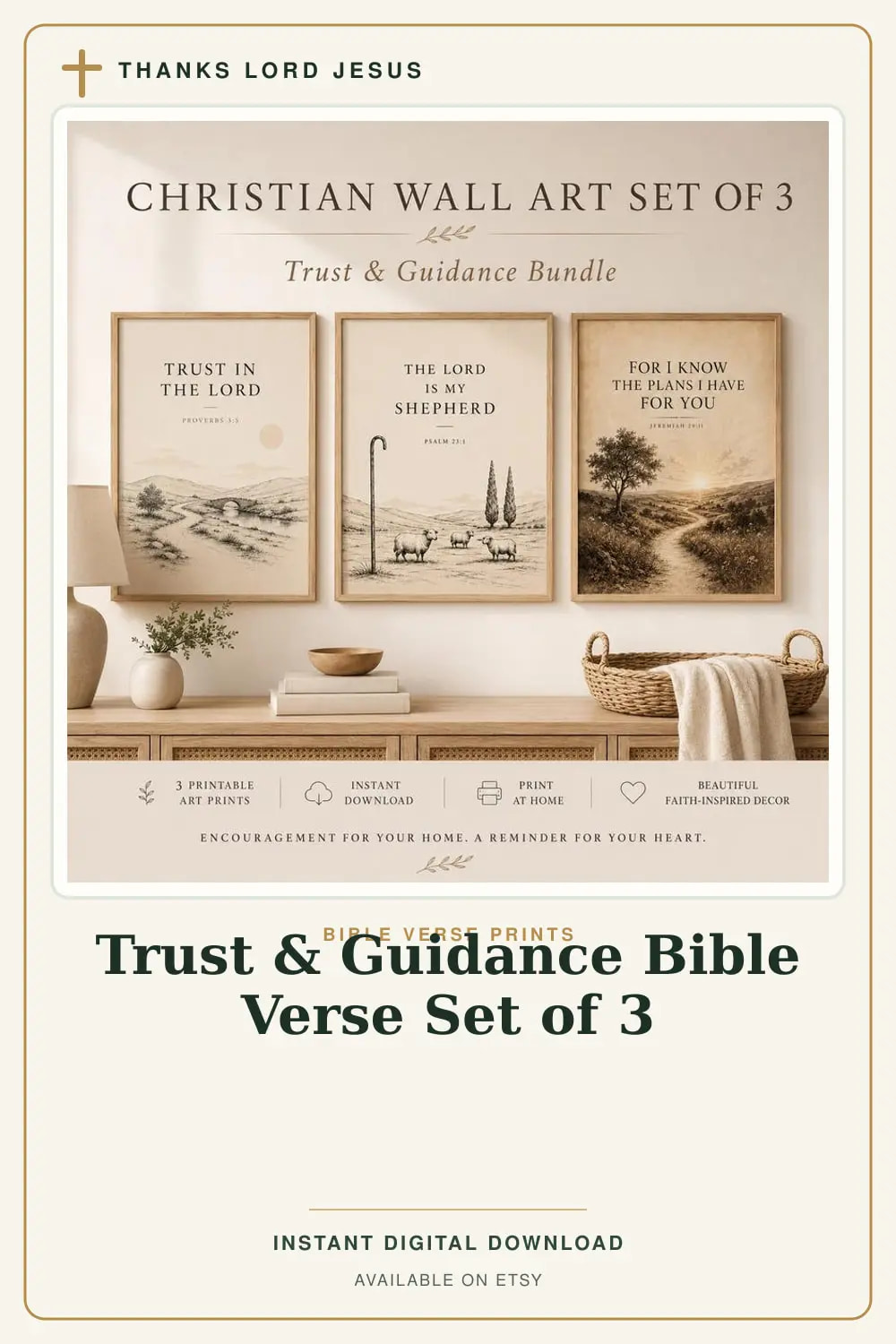Trust & Guidance Bible Verse Set of 3, a Christian digital printable from the Bible Verse Prints collection by Thanks Lord Jesus
