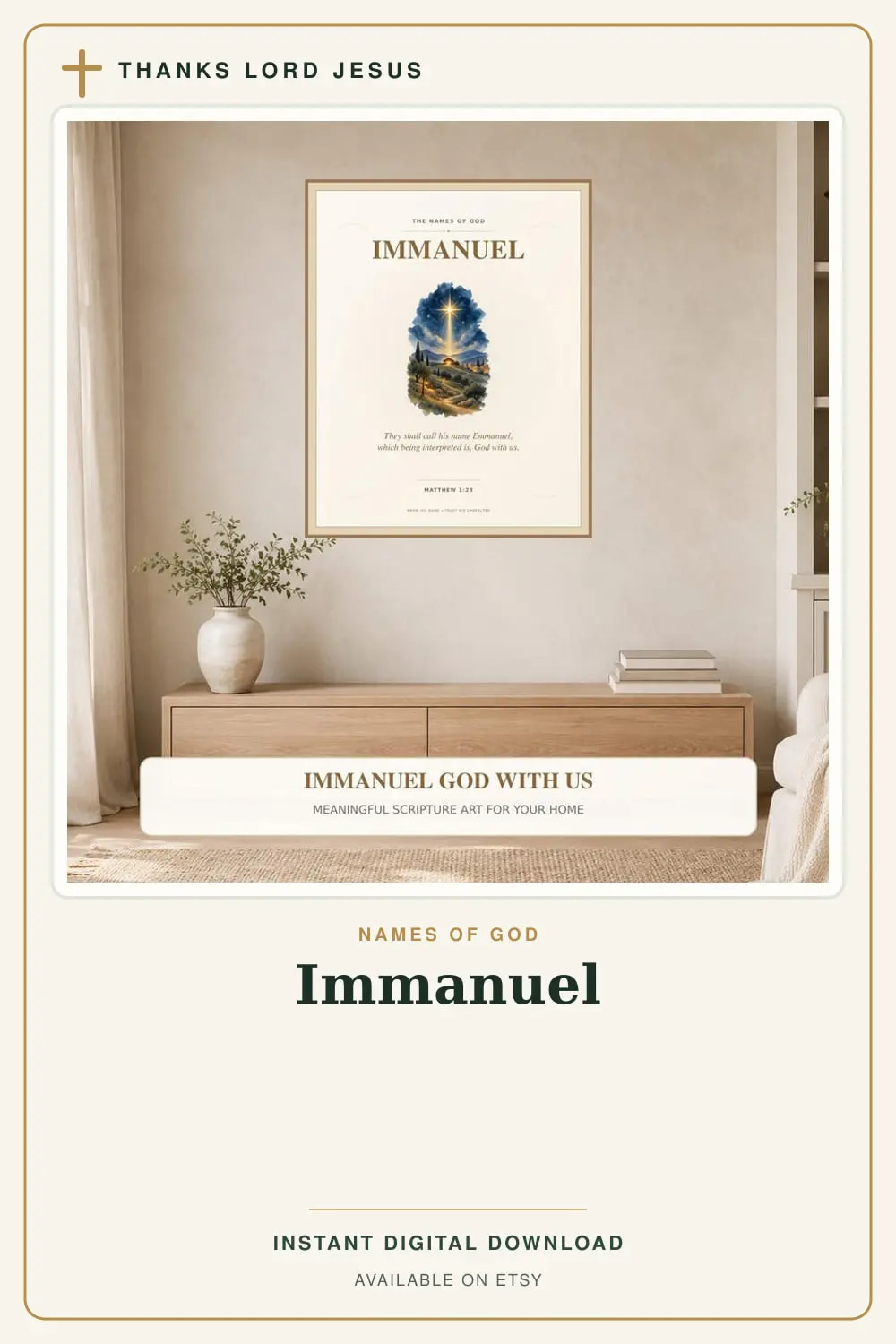 Immanuel Printable Wall Art Christian printable wall art Immanuel Printable Wall Art, a Christian digital printable from the Names of God collection by Thanks Lord Jesus