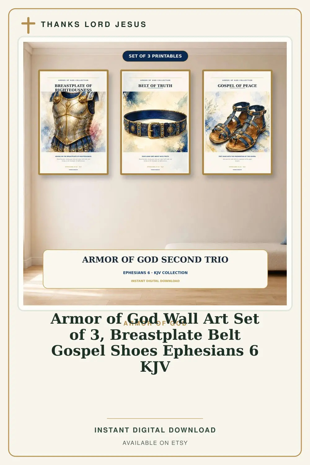 Armor of God Wall Art Set of 3 Christian printable wall art Armor of God Wall — Breastplate Belt, a Christian digital printable from the Armor of God collection by Thanks Lord Jesus