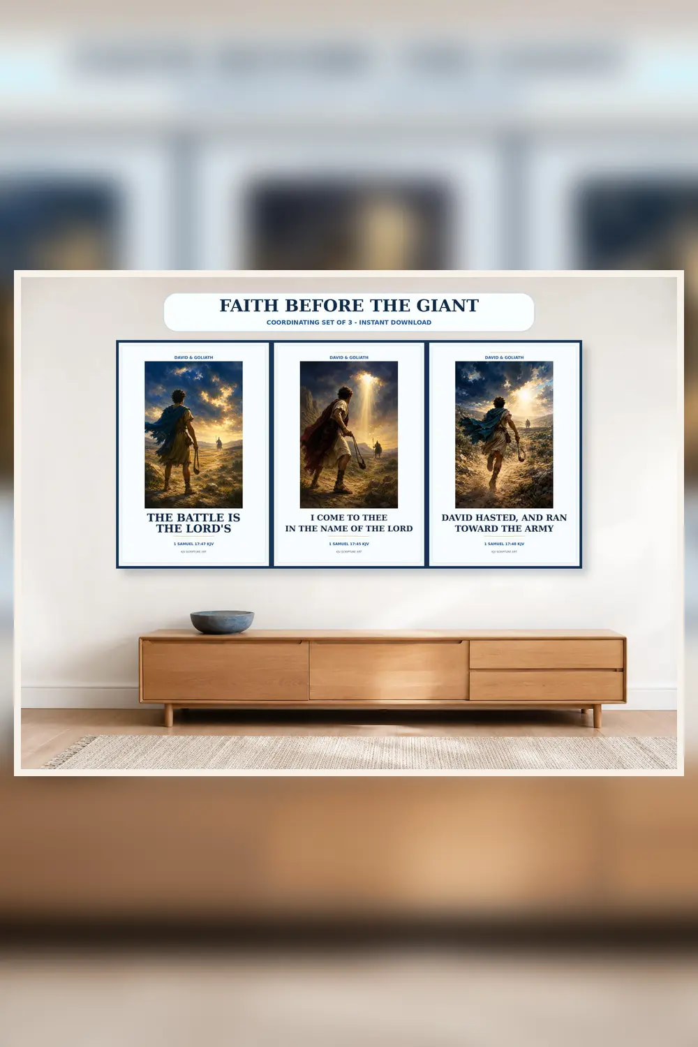 Faith Before the Giant Set of 3 Christian printable wall art Faith Before the Giant Set of 3, a Christian digital printable from the David & Goliath collection by Thanks Lord Jesus