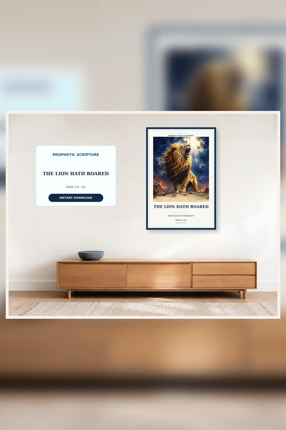 The lion hath roared Amos 3:8 prophetic lion printable Christian wall art