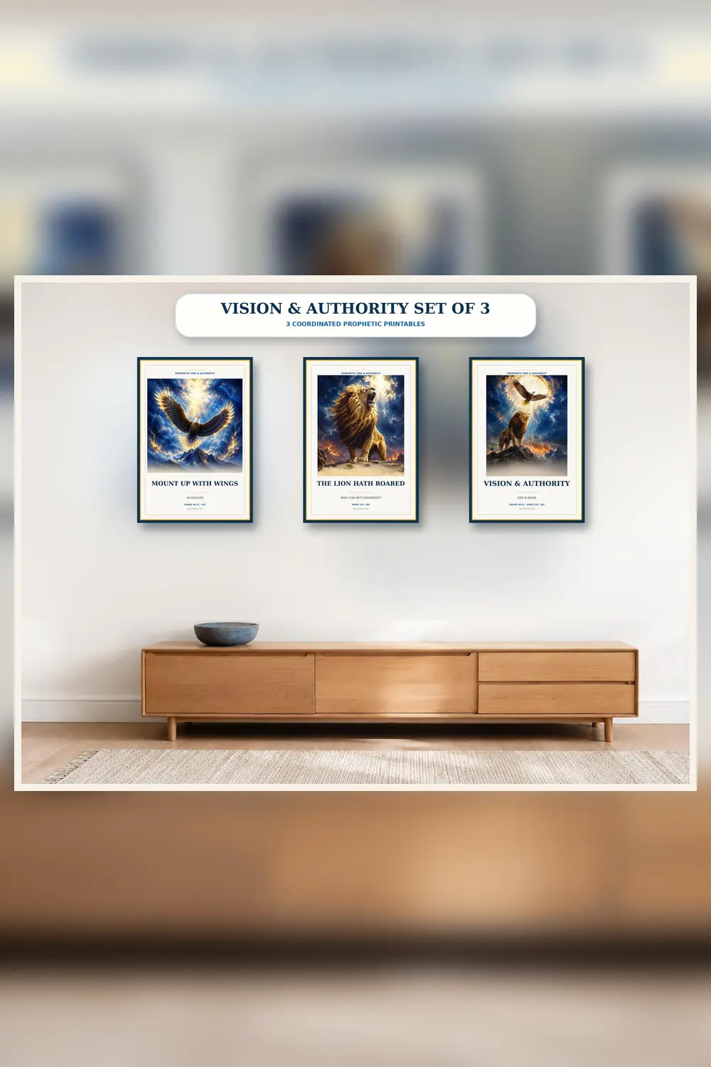 Lion and eagle Christian wall art set with bold prophetic Scripture imagery