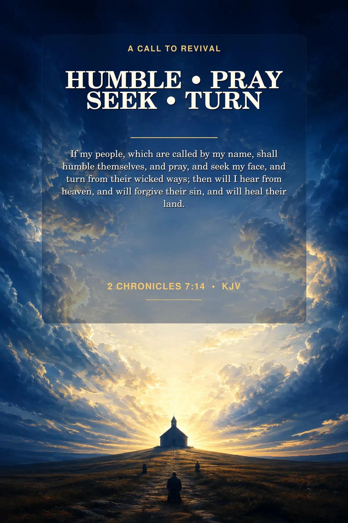 Printable 2 Chronicles 7:14 wall art featuring exact 2 Chronicles 7:14 KJV text in cobalt blue, luminous gold, pearl white.