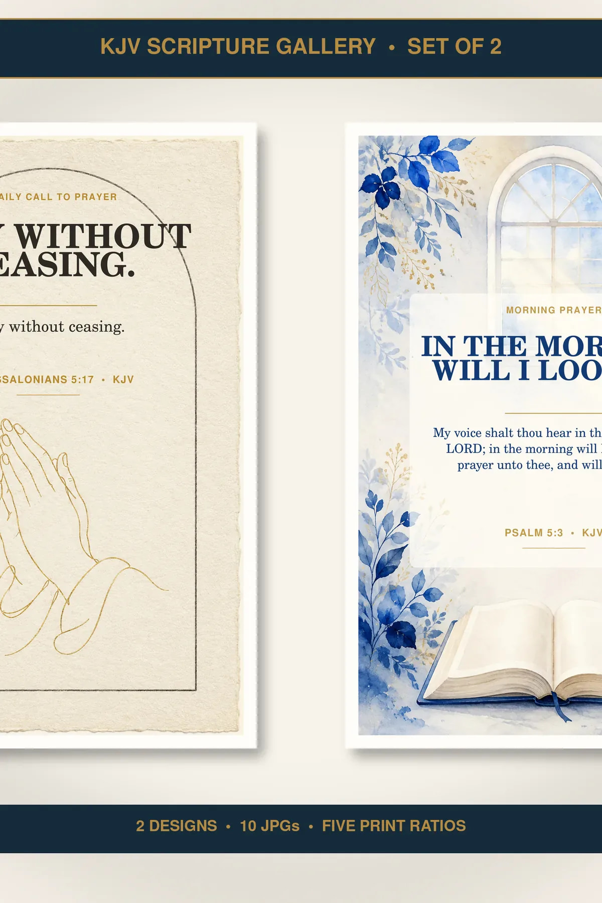 Morning Prayer Wall Art Set of 2, KJV Scripture Printables showing all 2 included Christian printable designs.