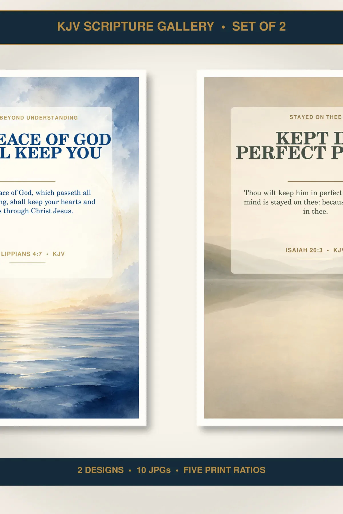 Perfect Peace Wall Art Set of 2, KJV Scripture Printables showing all 2 included Christian printable designs.