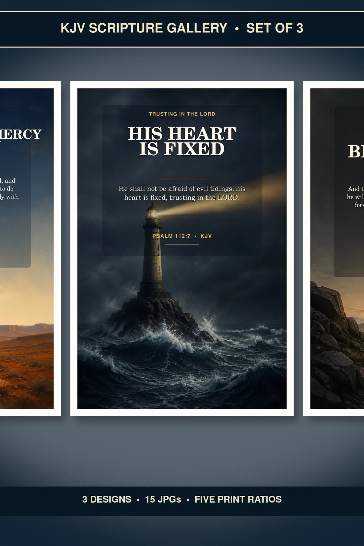 Men of Faith Wall Art Set of 3, KJV Courage Prints showing all 3 included Christian printable designs.