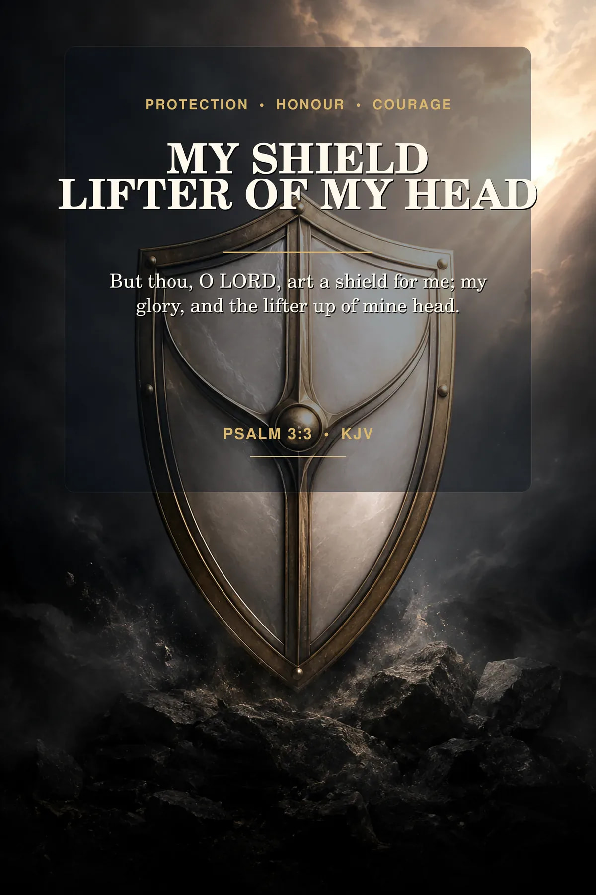 Psalm 3:3 KJV printable wall art in deep charcoal, pearl white, antique gold for protection & courage.