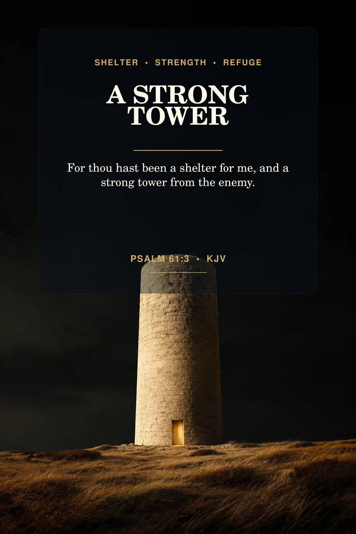 Psalm 61:3 KJV printable wall art in matte black, limestone cream, muted brass for shelter & strong tower.