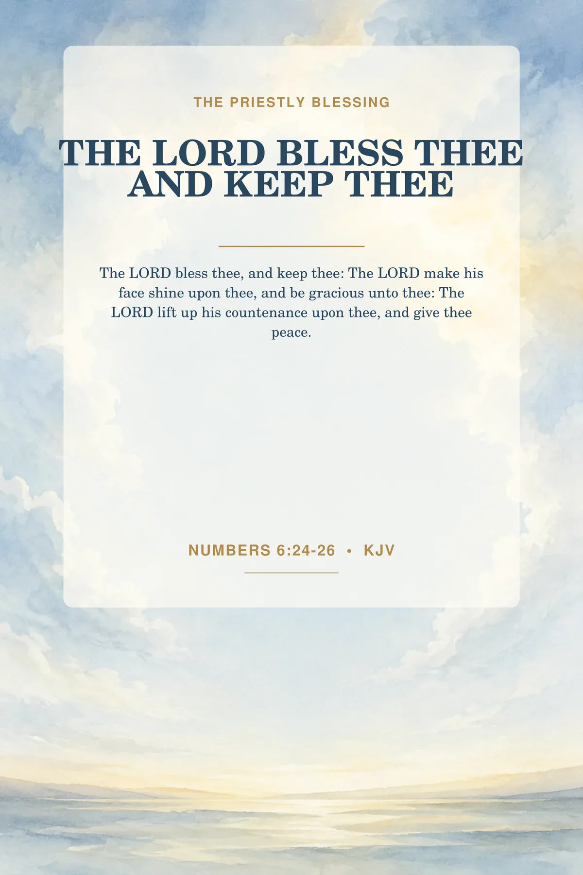 Numbers 6:24-26 KJV — The Lord Bless Thee Wall Art, Numbers 6:24-26 Nursery Printable Printable the Lord bless thee nursery wall art featuring exact Numbers 6:24-26 KJV text in cloud white, powder blue, muted gold.