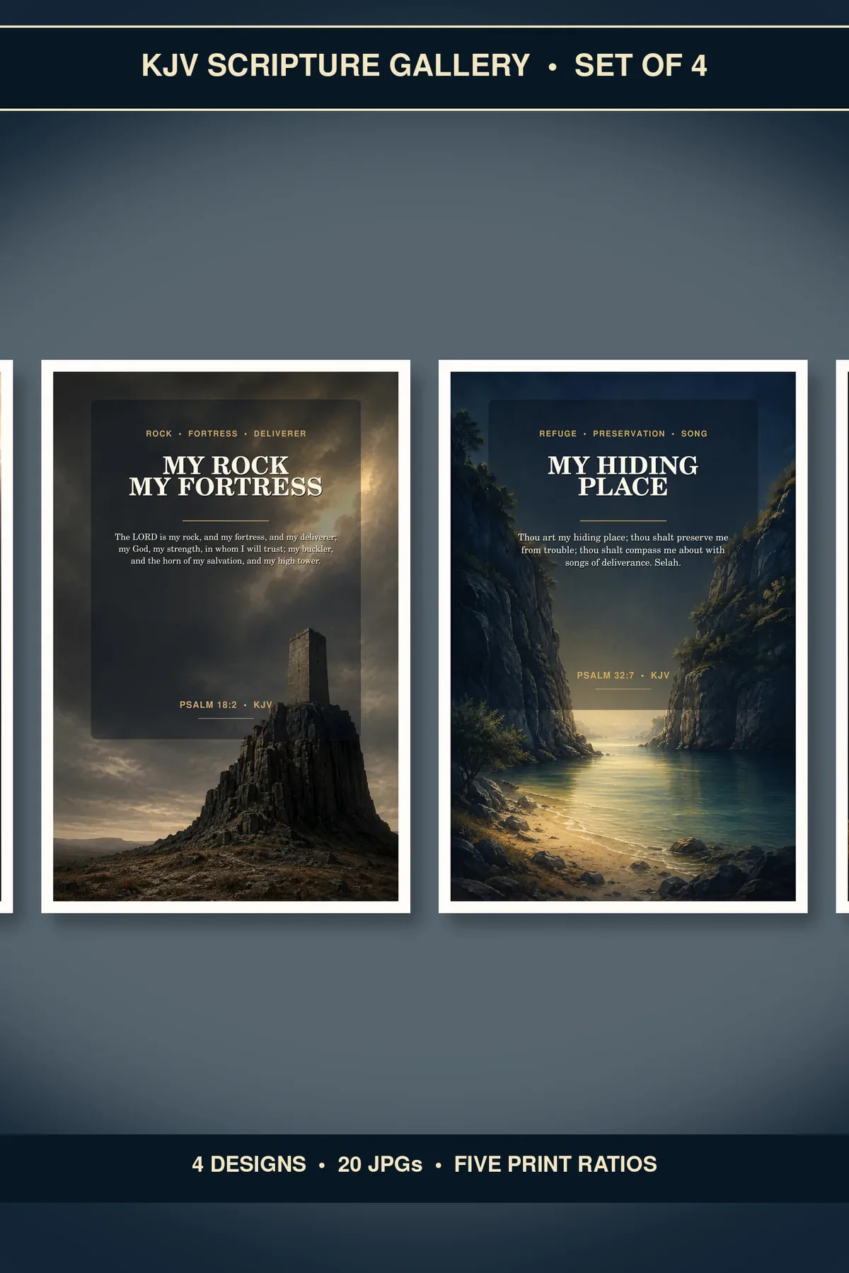 Psalms Shield and Refuge Wall Art Set of 4, KJV Prints Psalms Shield and Refuge Wall Art Set of 4, KJV Prints showing all 4 included Christian printable designs.