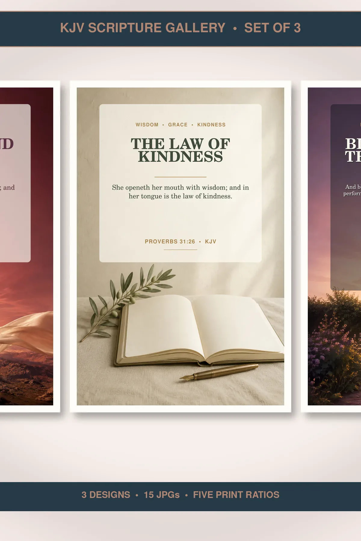 Women of Faith KJV wall art set featuring strength honour kindness and belief Scriptures
