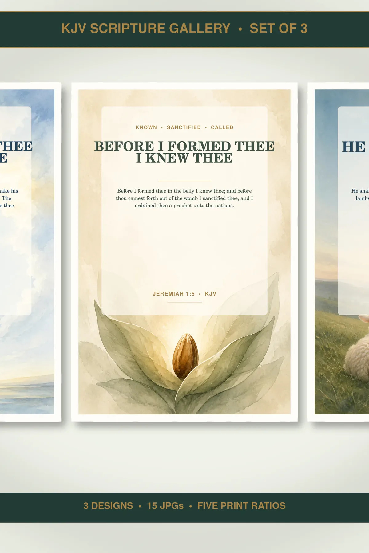 Christian Nursery Blessing Wall Art Set of 3, KJV Prints showing all 3 included Christian printable designs.