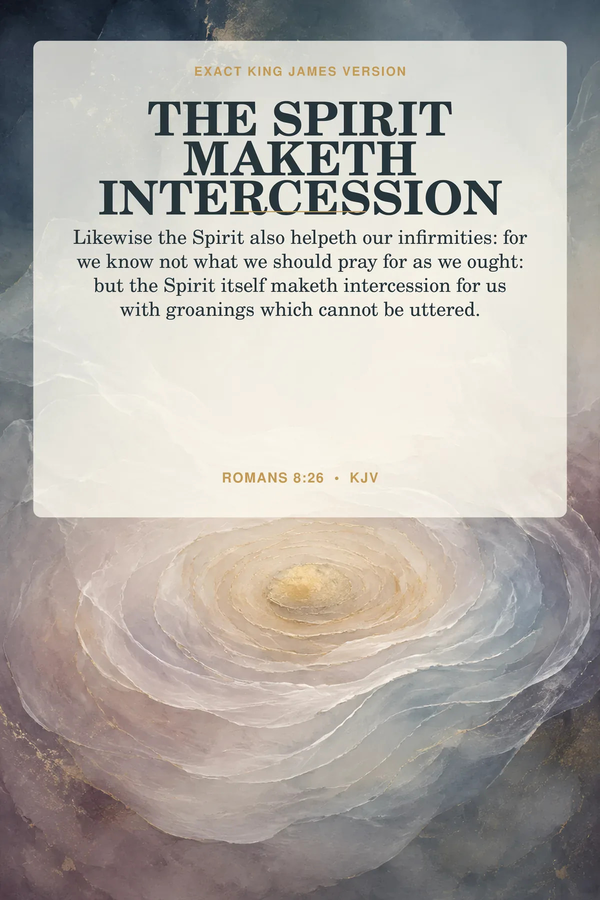 Romans 8:26 KJV printable wall art in smoky blue, mauve gray, ivory, muted gold for holy spirit & prayer.