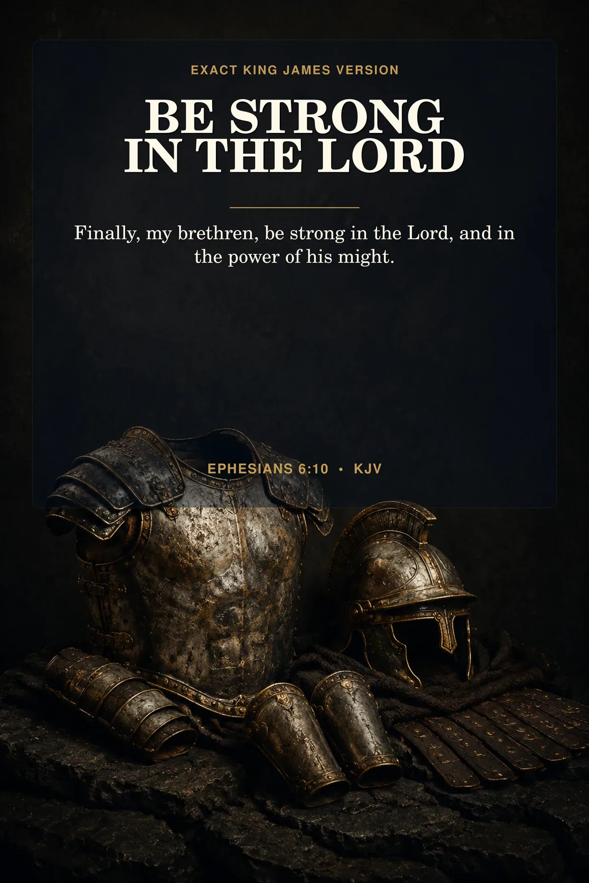 Be Strong in the Lord Wall Art Etsy hero preview in matte charcoal, steel, parchment, burnished gold