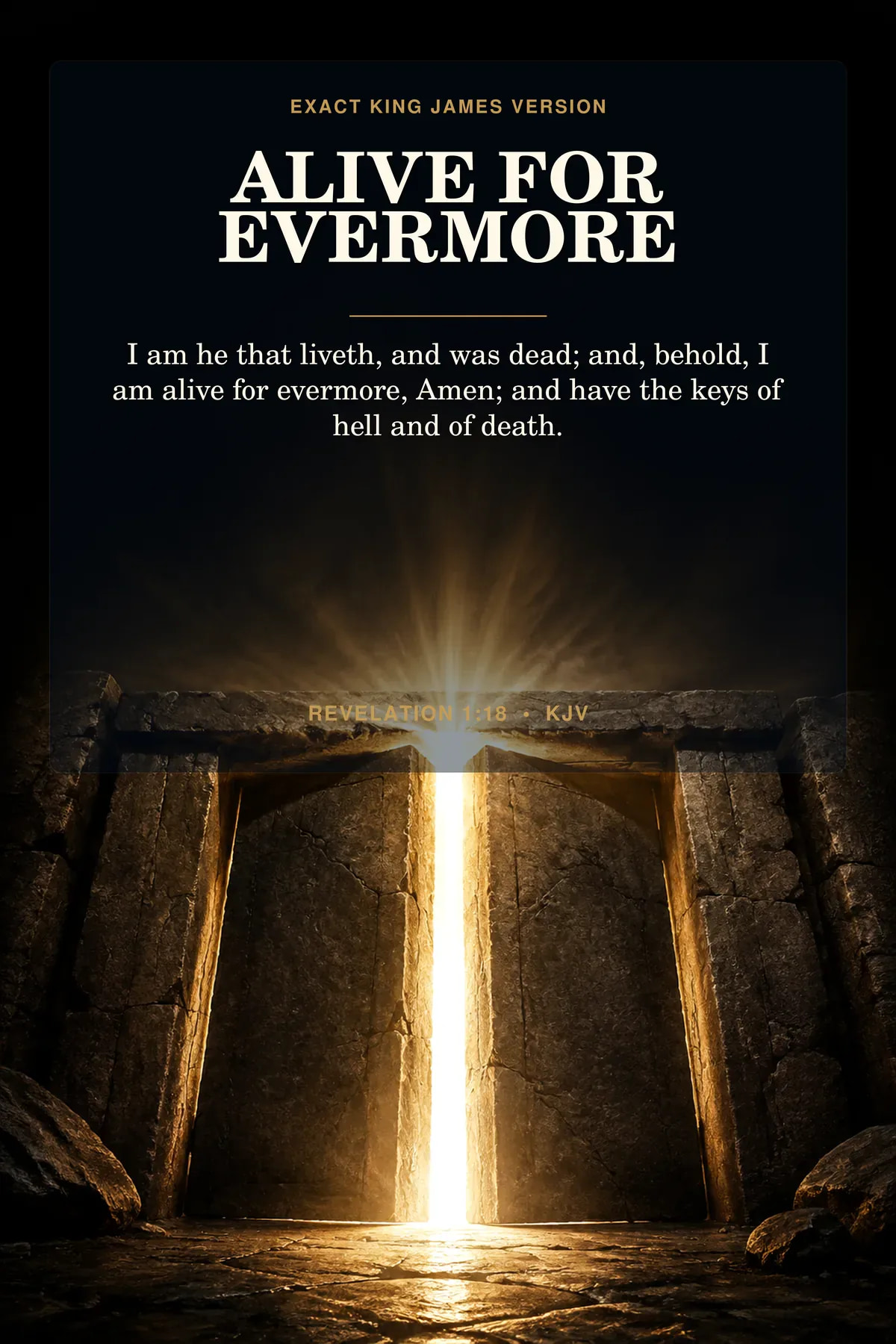 Revelation 1:18 KJV — Alive for Evermore Wall Art, Revelation 1:18 KJV Resurrection Printable Alive for Evermore Wall Art Etsy hero preview in black, natural stone, ivory, molten gold
