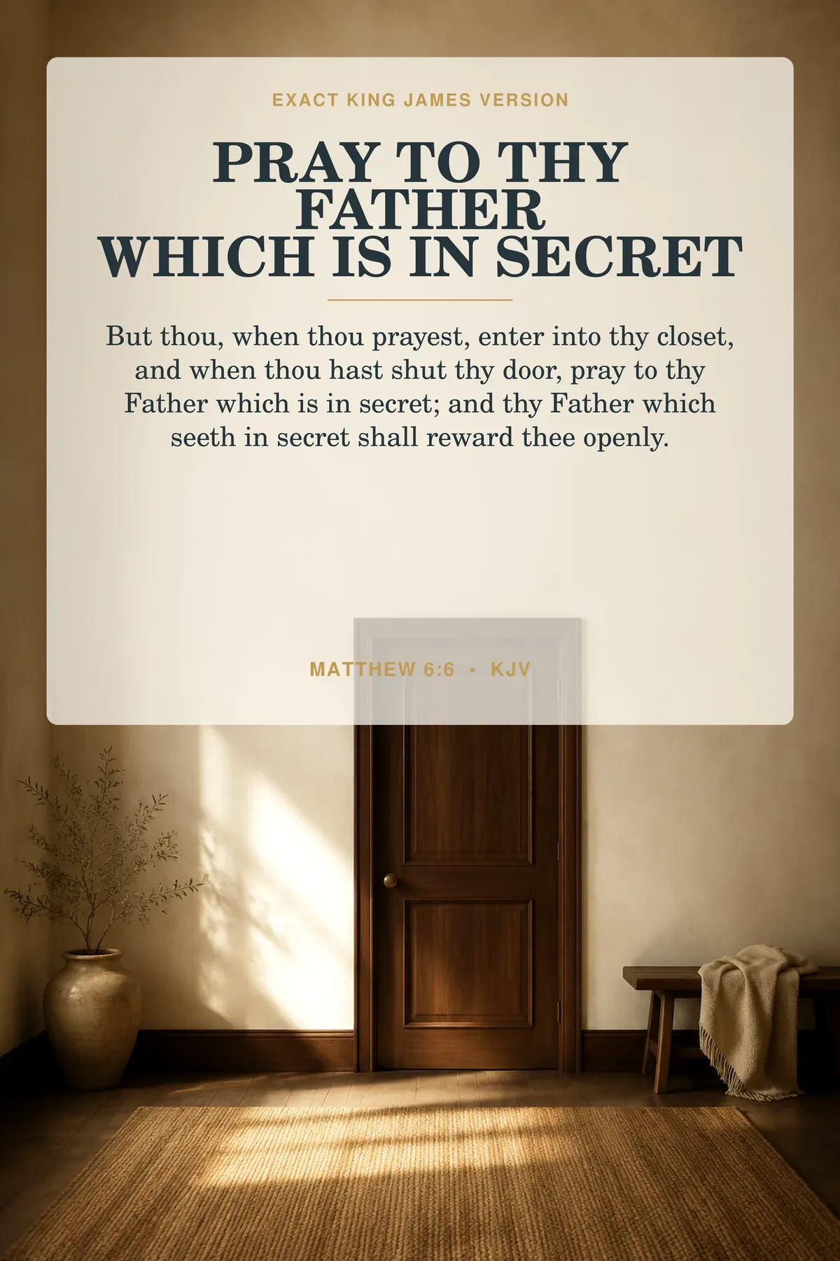 Matthew 6:6 Prayer Room Wall Art Etsy hero preview in warm white, putty, walnut, restrained gold