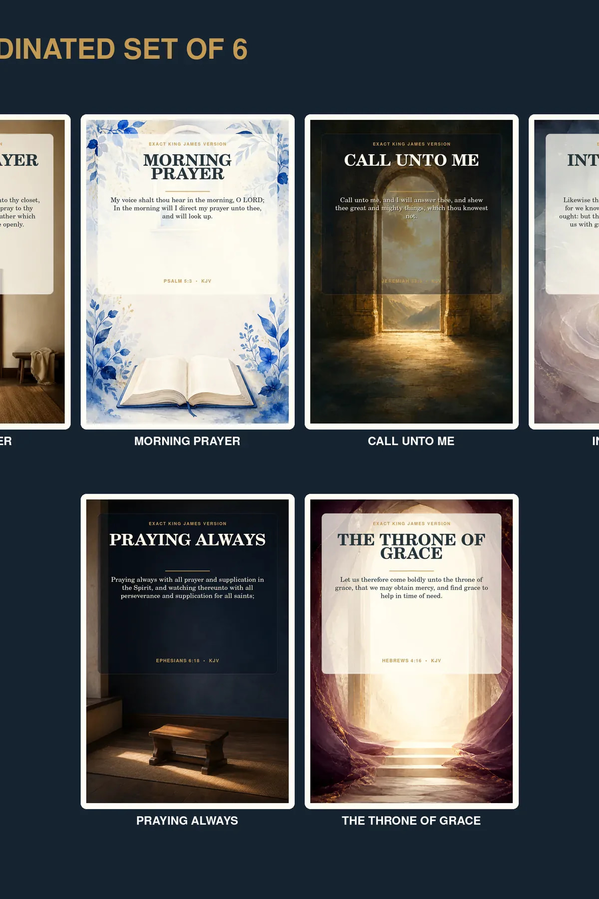 Prayer Room Scripture Wall Art Set of 6 Etsy hero preview in porcelain white, cobalt, walnut, smoky blue, antique gold