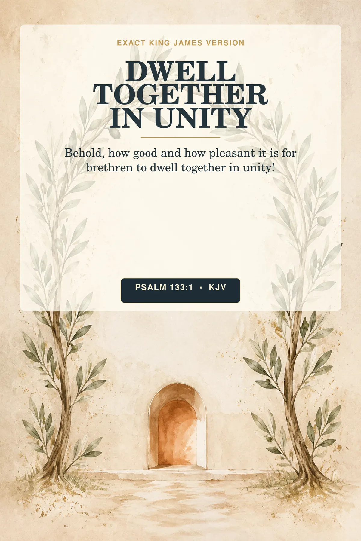 Psalm 133:1 KJV dwell together in unity printable Christian family wall art with olive branches.