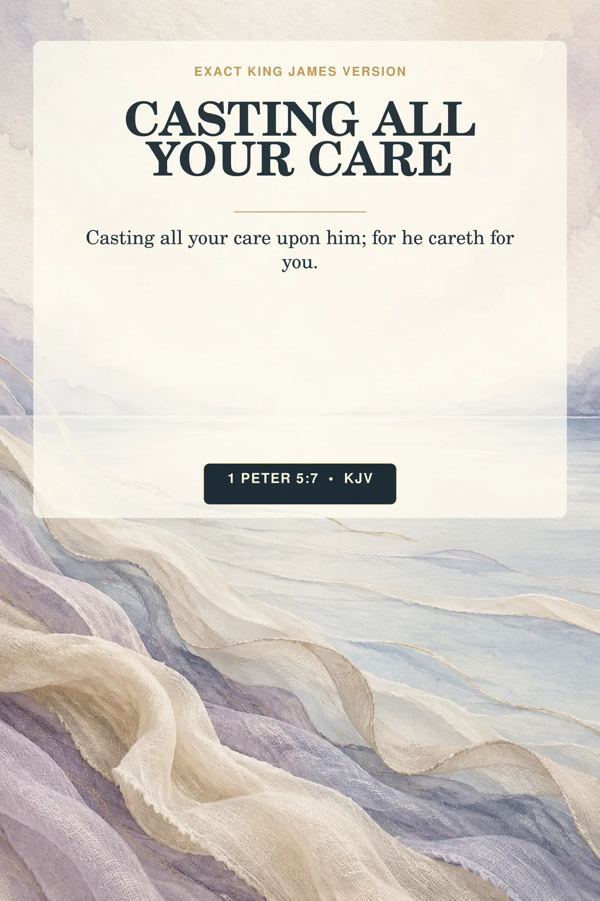 1 Peter 5:7 KJV casting all your care printable Christian anxiety comfort wall art in mist blue.