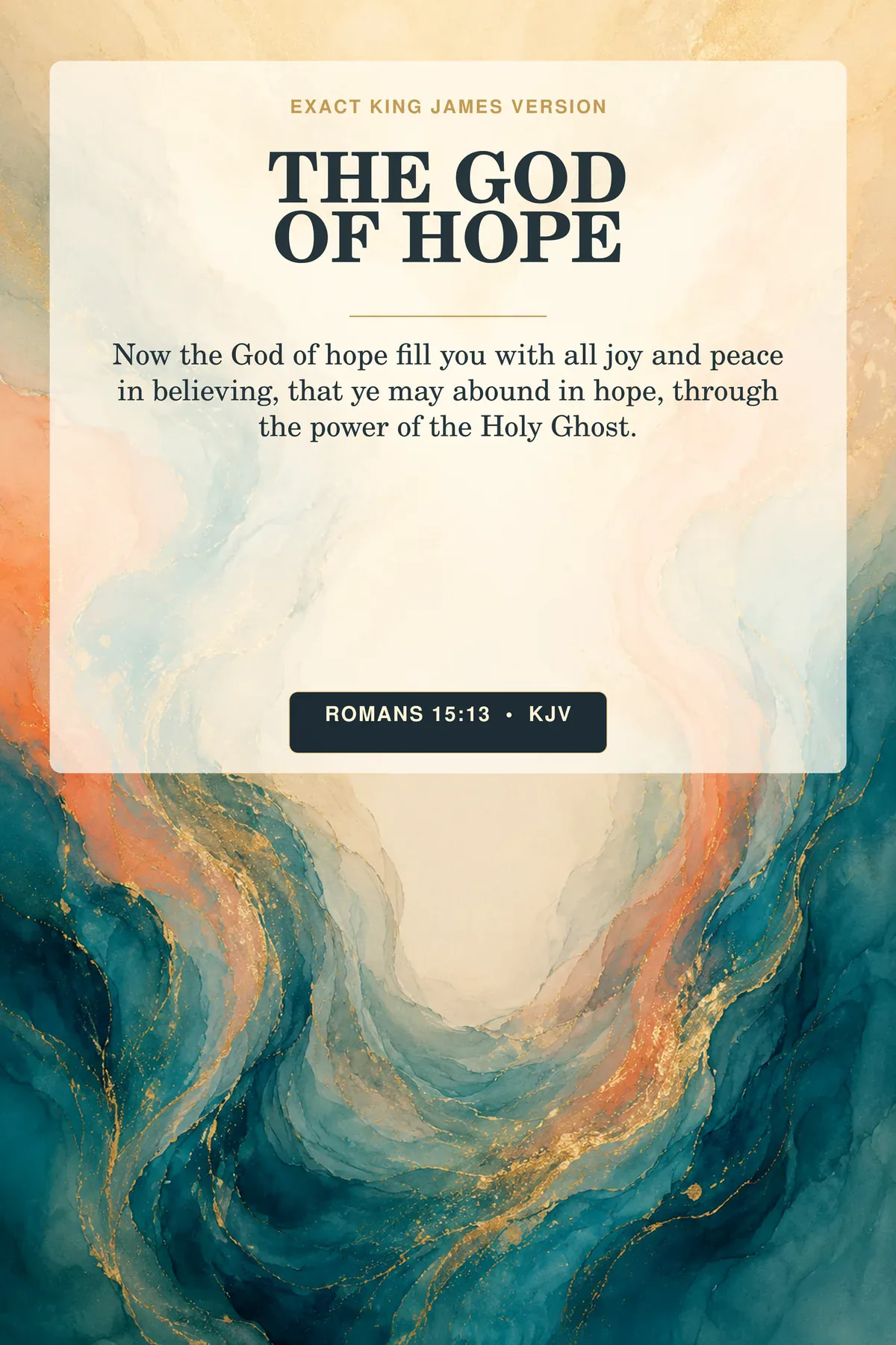 Romans 15:13 KJV God of Hope printable Holy Spirit wall art in teal, coral, ivory, and gold.
