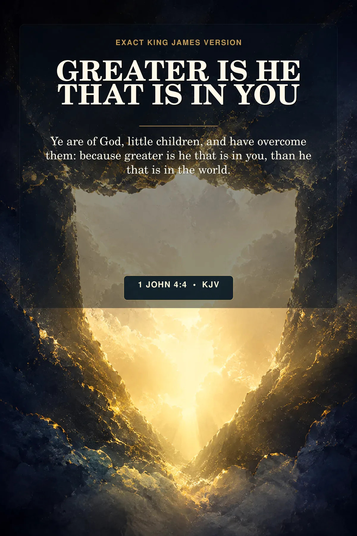 1 John 4:4 KJV — Greater Is He Wall Art, 1 John 4:4 KJV Spiritual Warfare Printable 1 John 4:4 KJV Greater Is He spiritual warfare printable with a gold shield of light.