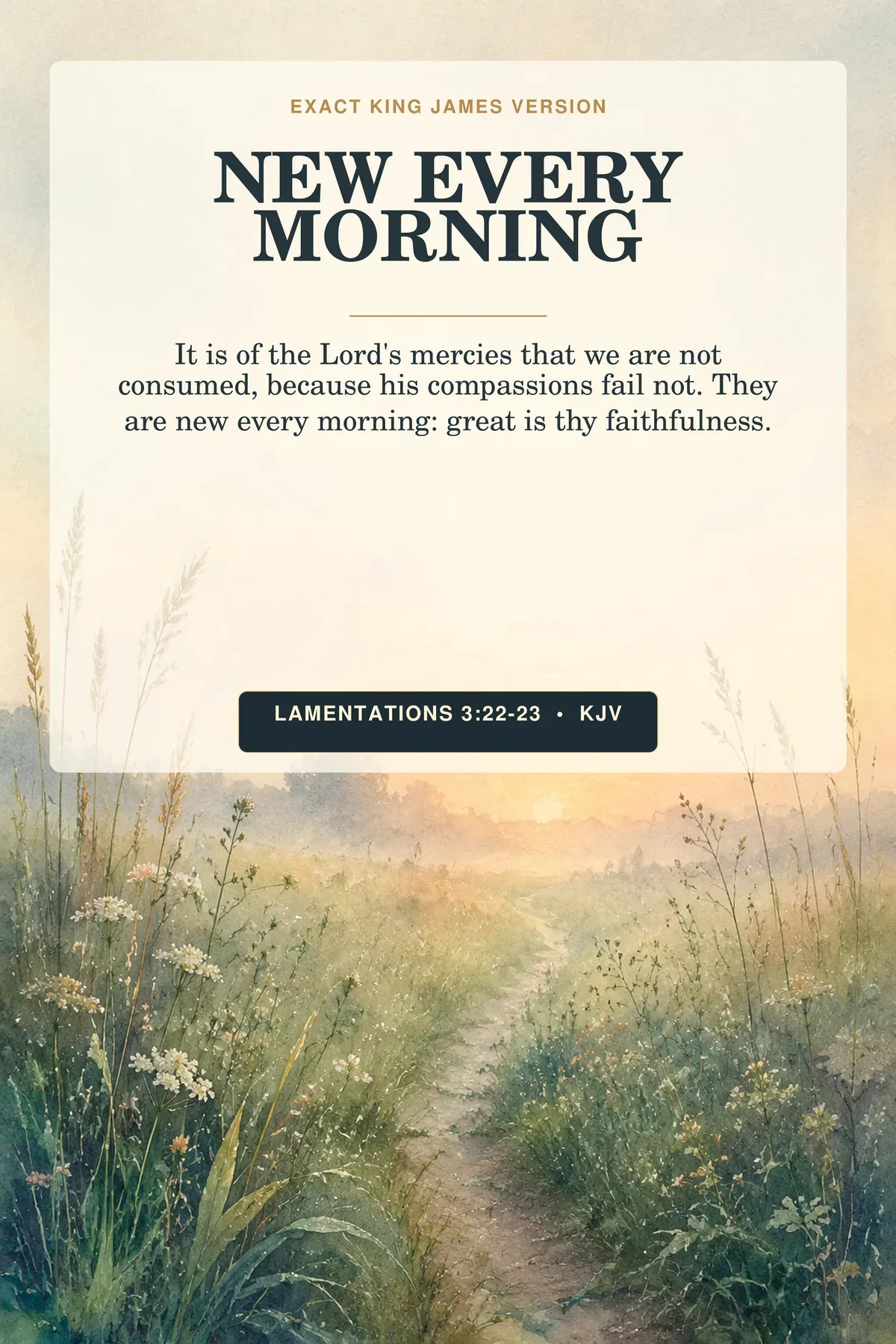 Lamentations 3:22-23 KJV New Every Morning printable with a sage and peach dawn field.