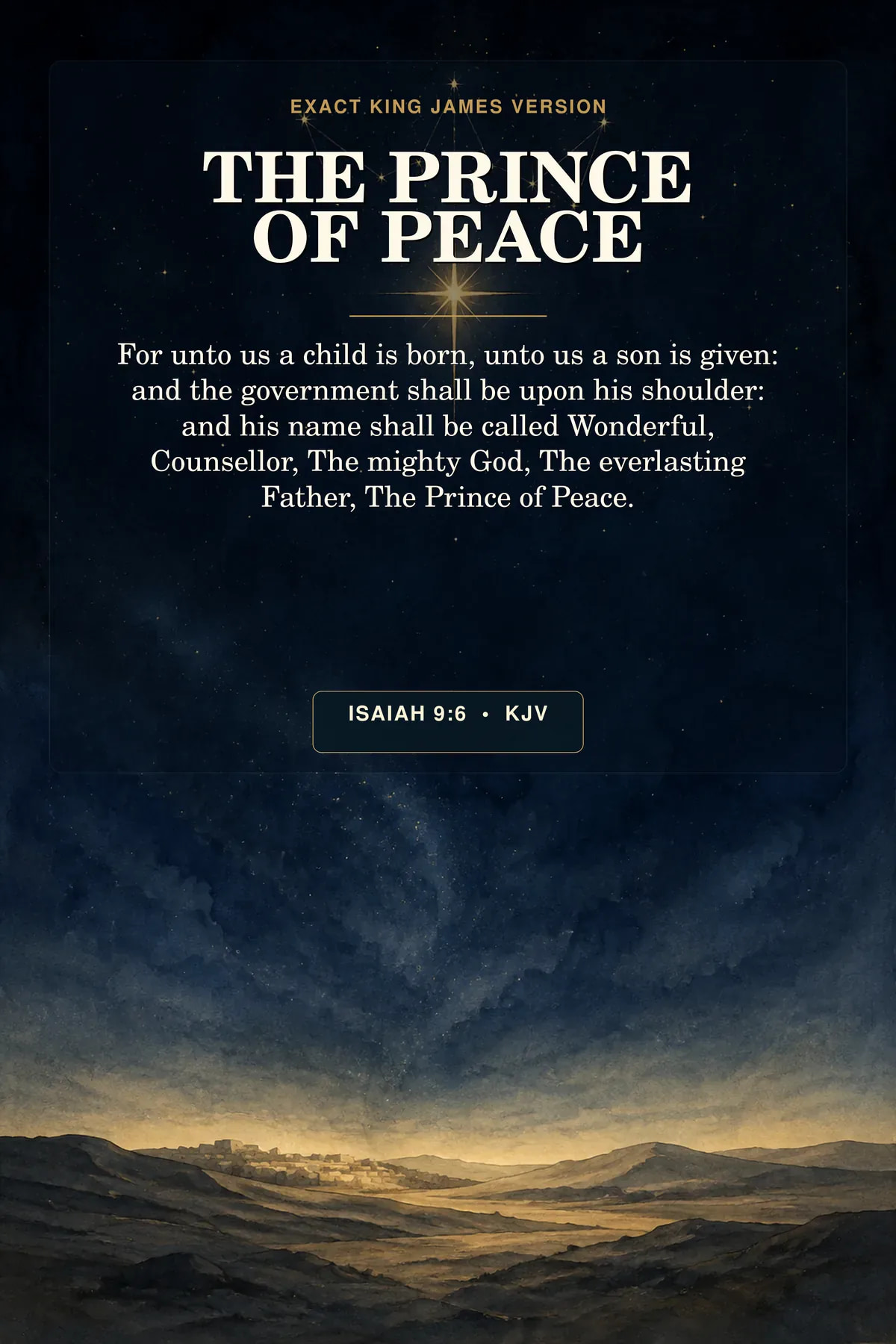 Isaiah 9:6 KJV Prince of Peace Names of Jesus printable in midnight navy and antique gold.