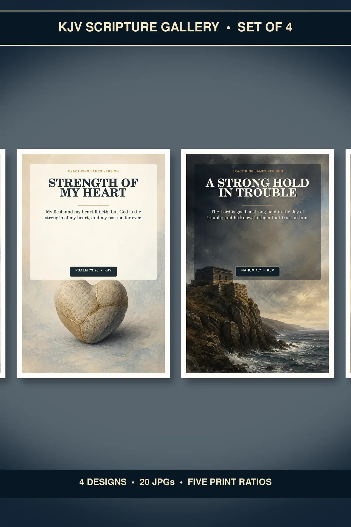Comfort and Protection Wall Art Set of 4, KJV Prints showing all 4 included Christian printable designs.
