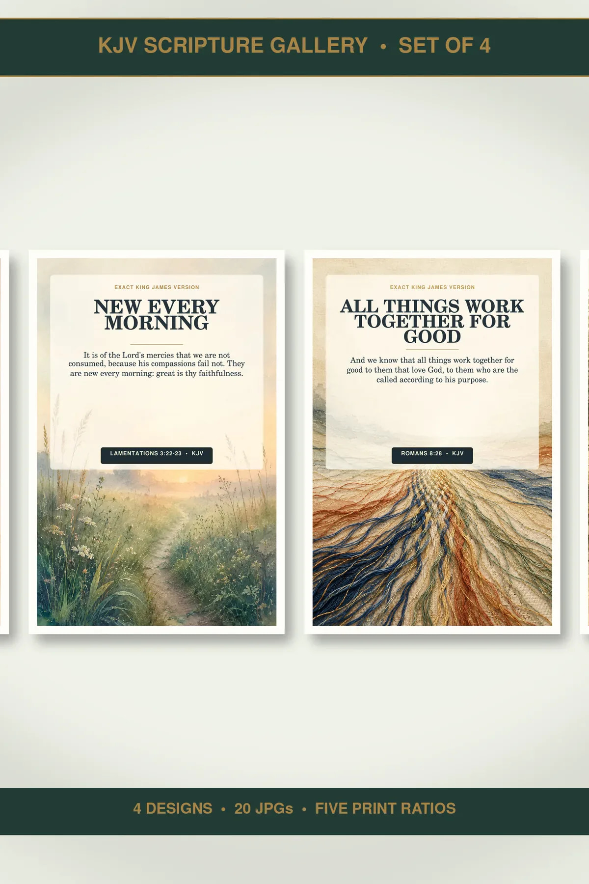 Christian Home and Family Wall Art Set of 4, KJV Prints showing all 4 included Christian printable designs.