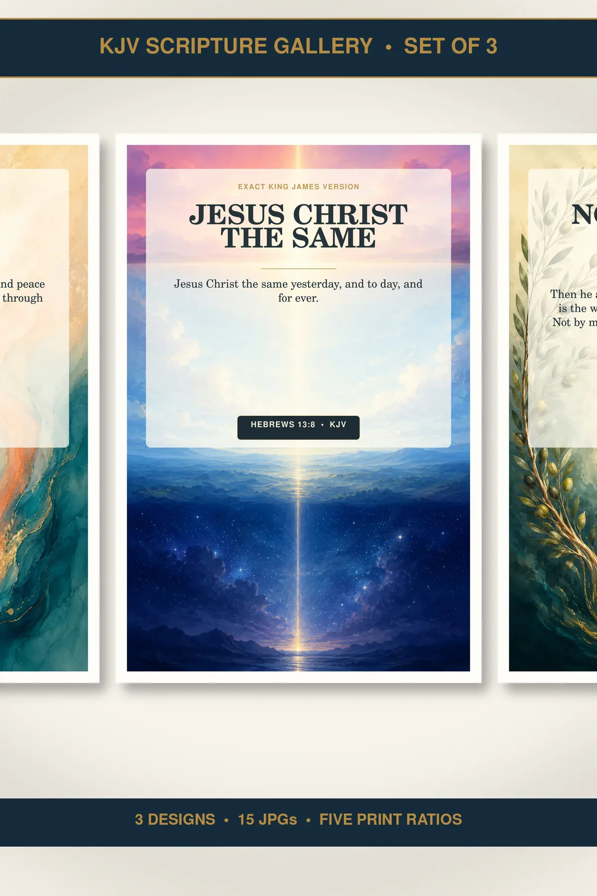 Jesus and Holy Spirit Hope Wall Art Set of 3, KJV Prints showing all 3 included Christian printable designs.