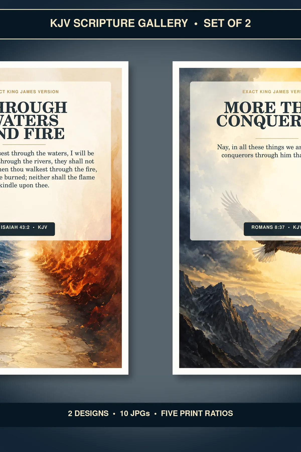 Strength and Courage Wall Art Set of 2, KJV Prints showing all 2 included Christian printable designs.