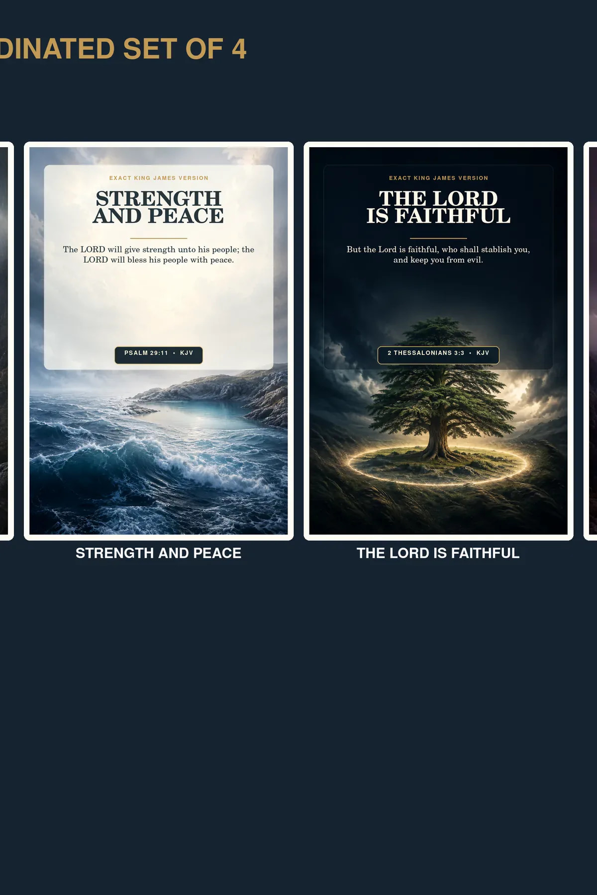 KJV comfort and protection wall art set of four with refuge, peaceful cove, guarded cedar, and safe-place Scripture designs.