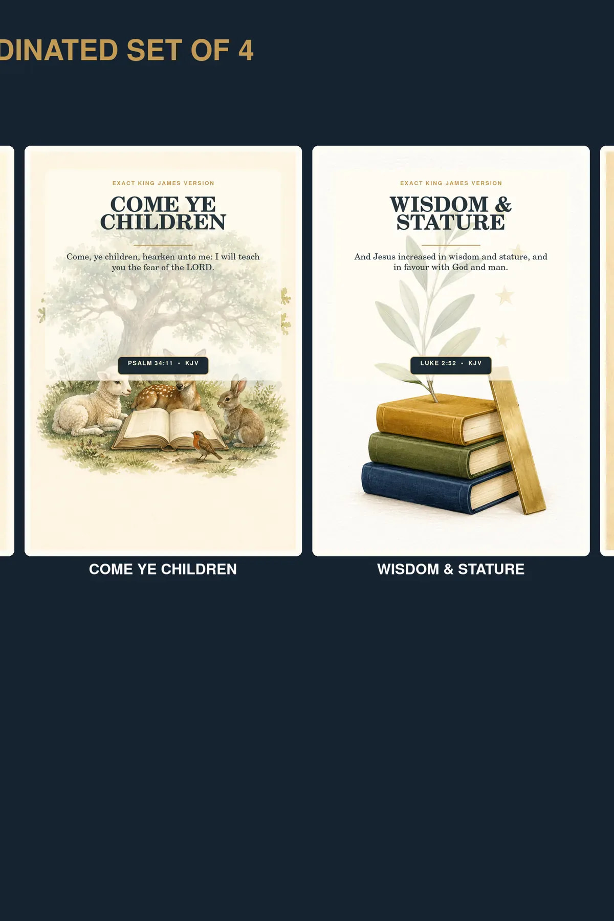KJV sunday school character wall art set set of four coordinated Christian printable designs