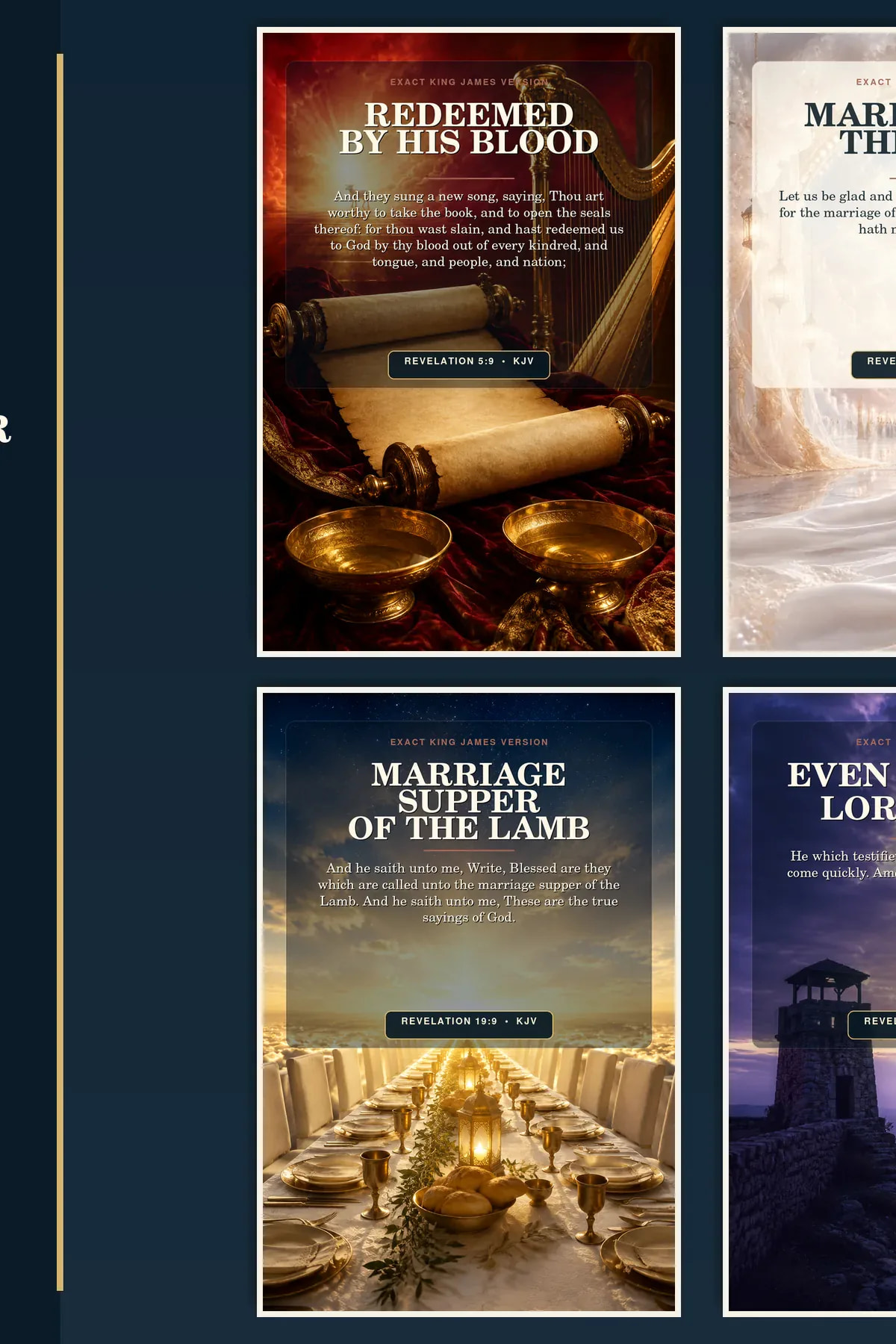 KJV marriage supper revelation wall art set with 4 coordinated Christian printable designs