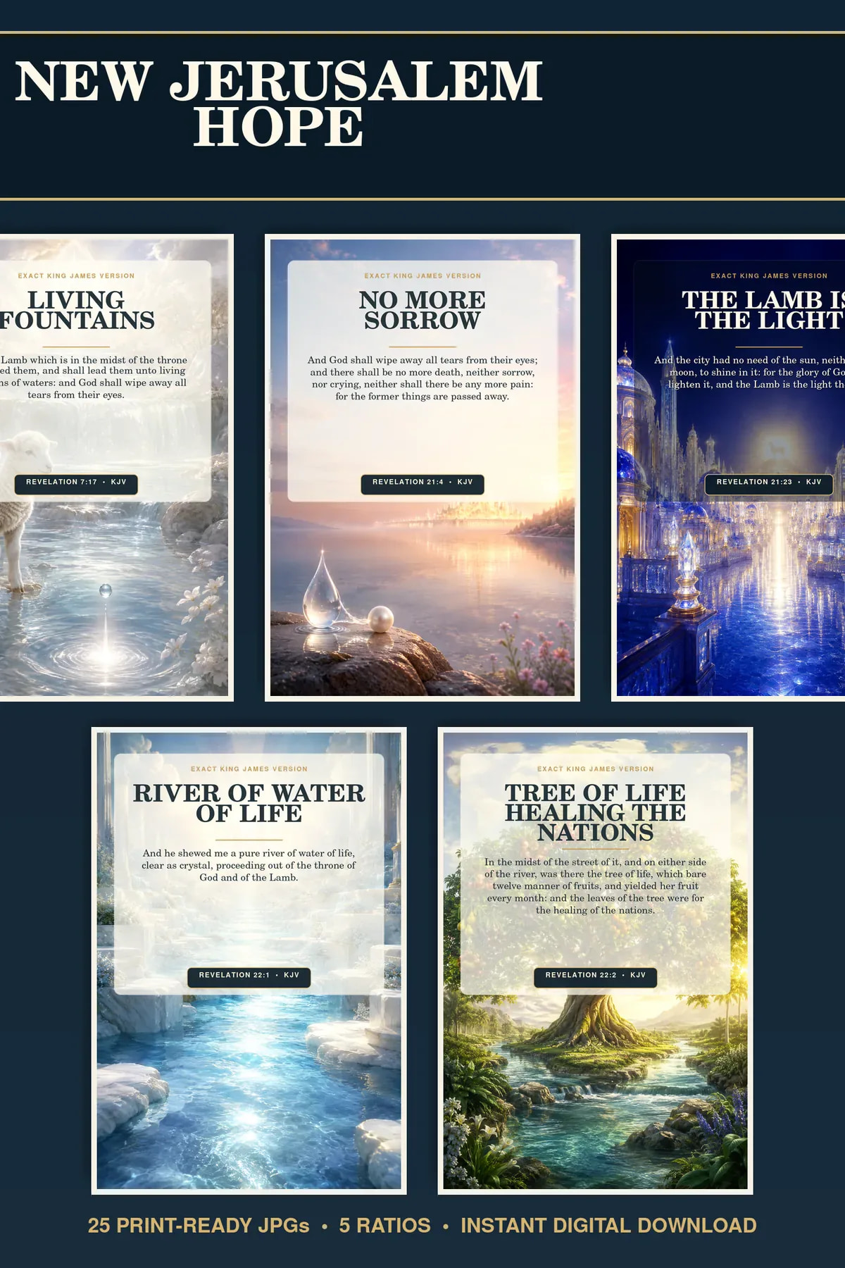 KJV new jerusalem hope wall art set with 5 coordinated Christian printable designs