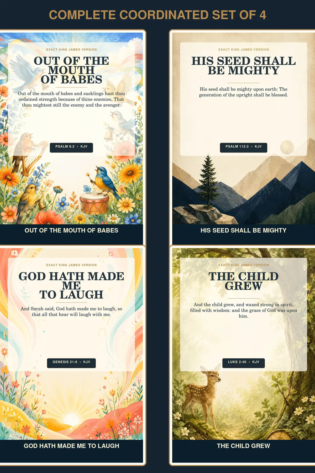 Growing in Faith • Set of 4 KJV Christian nursery wall art set of four using the actual component designs.