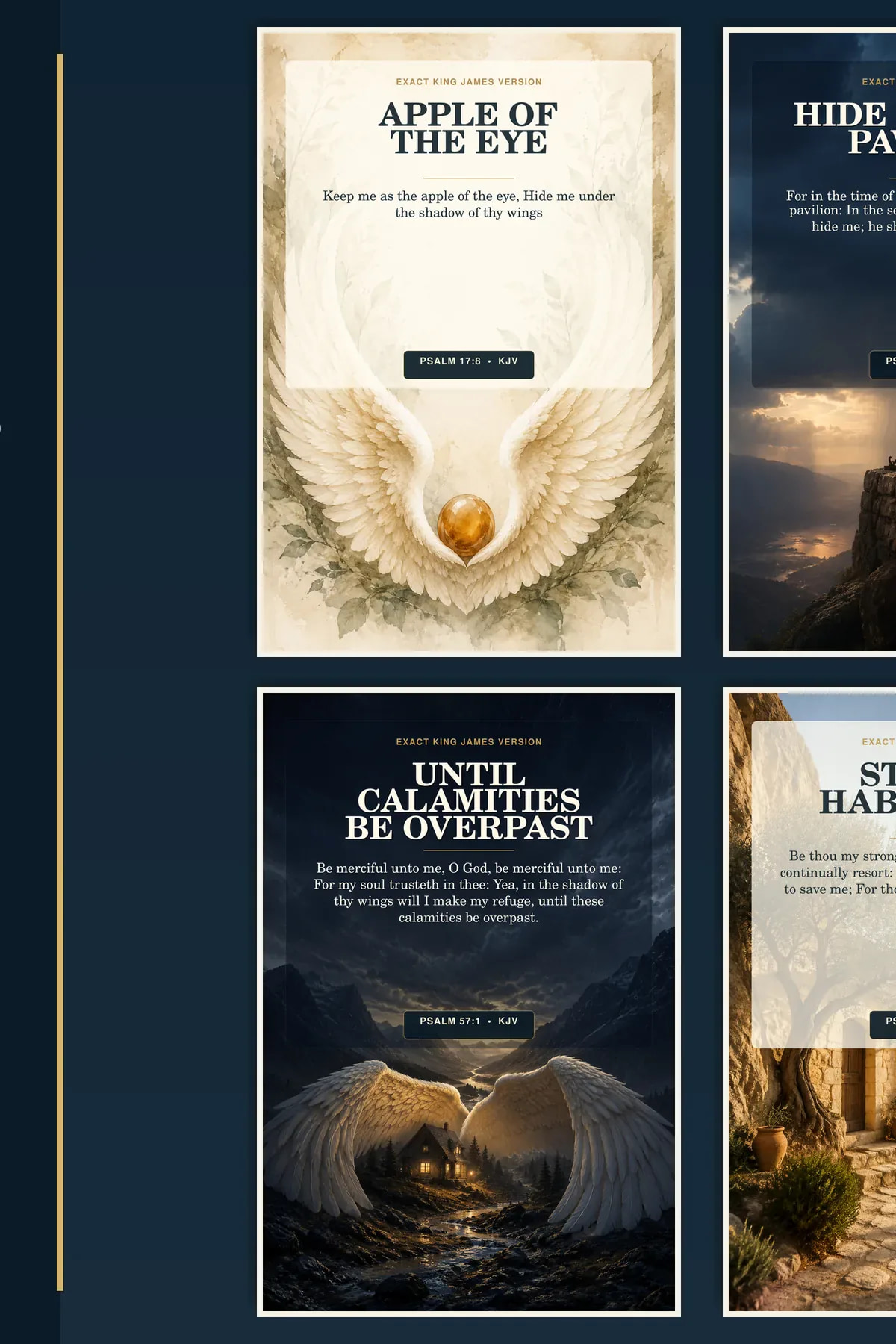 KJV Psalm shelter wall art set with 4 coordinated Christian printable designs