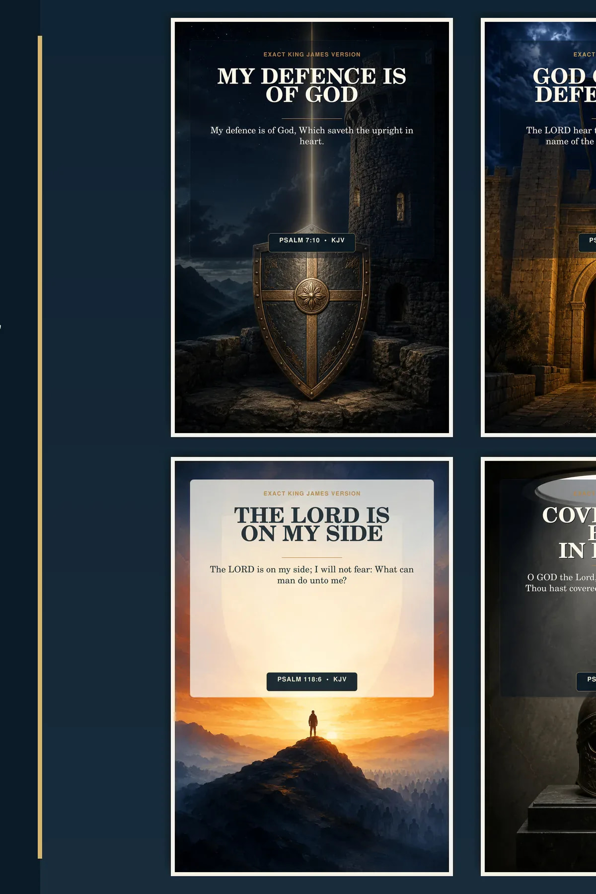 KJV God my defender Psalm wall art set with 4 coordinated Christian printable designs