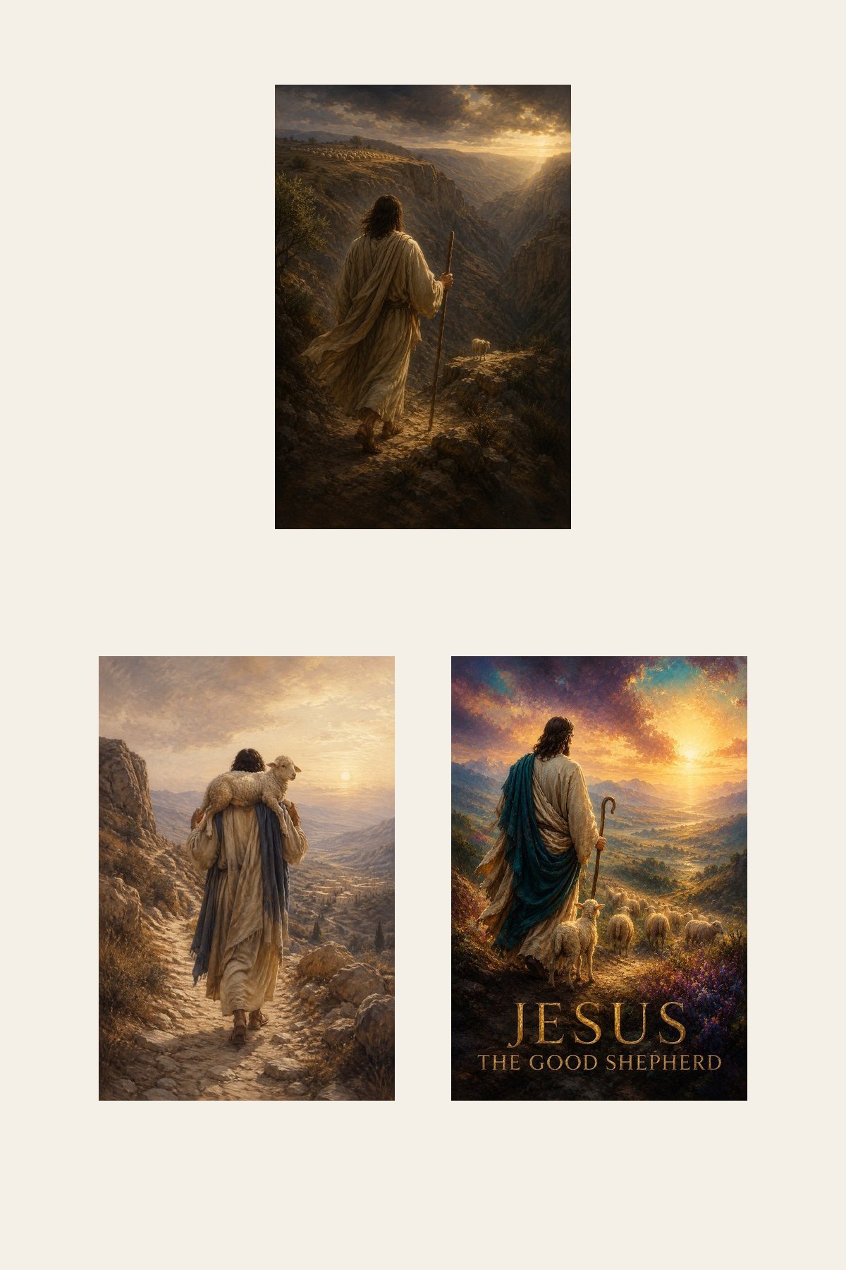 Shepherd Rescue Set of 3 premium Christian wall art bundle displayed as a clean gallery with all 3 included artworks visible.