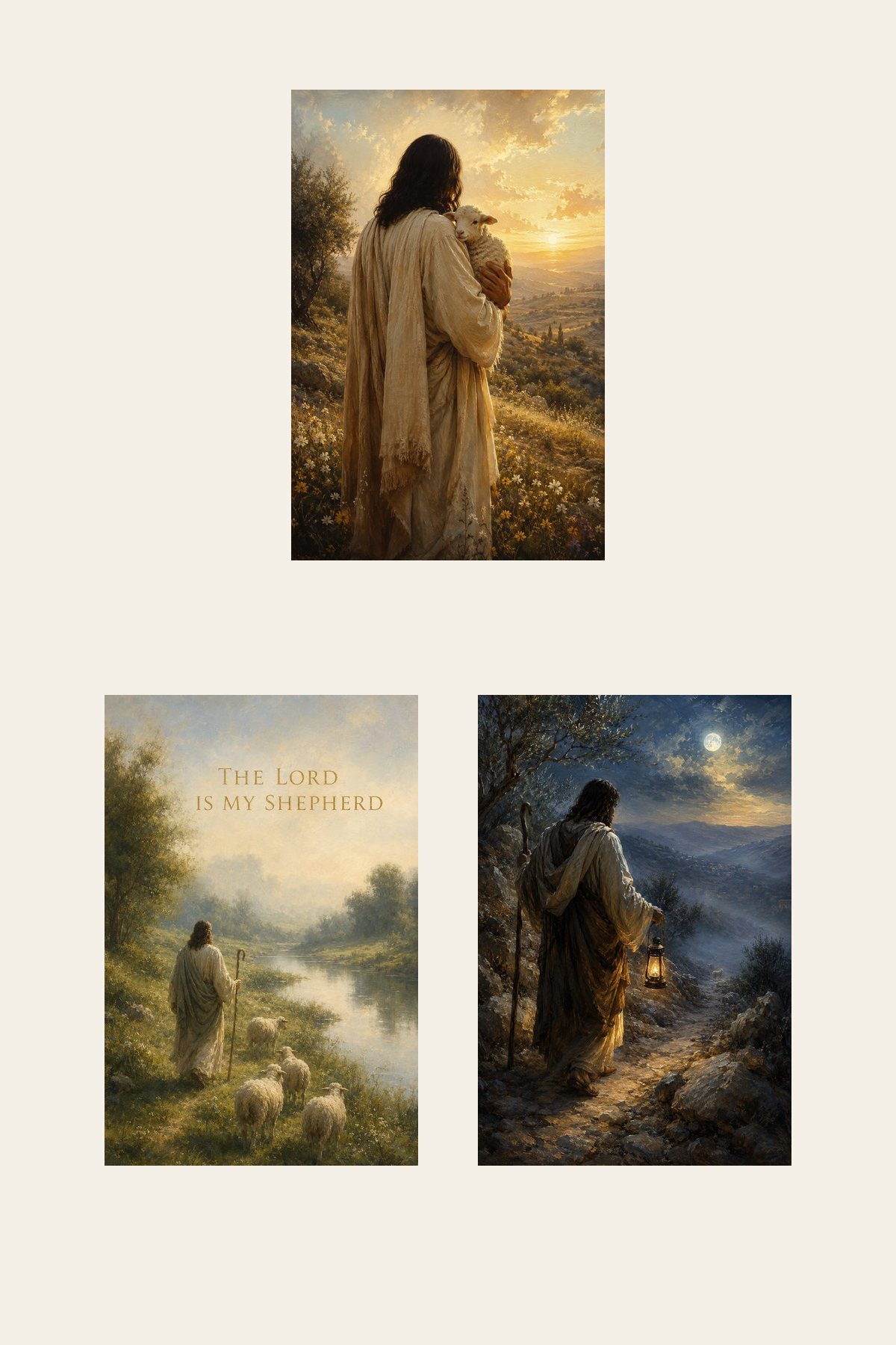 Tender Shepherd Set of 3 premium Christian wall art bundle displayed as a clean gallery with all 3 included artworks visible.