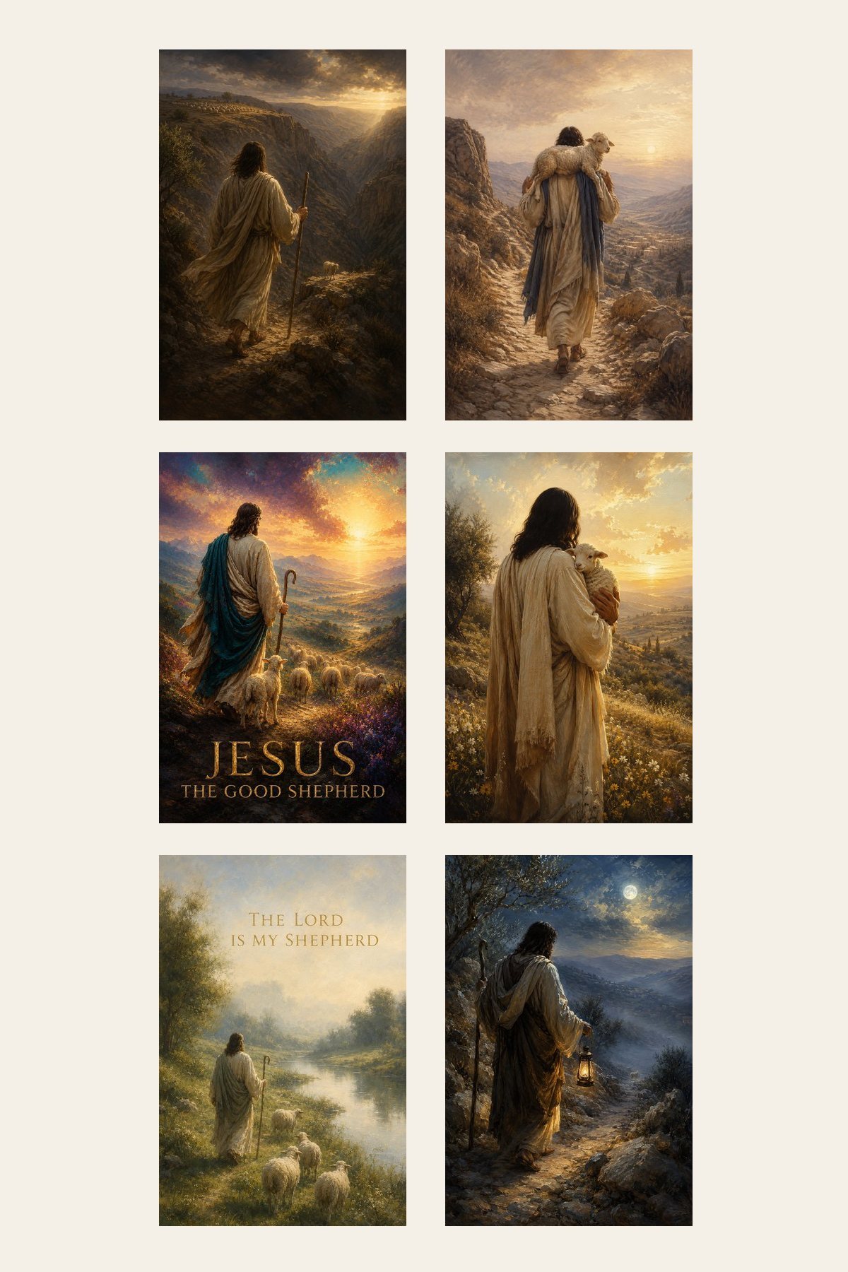 Good Shepherd Premium Set of 6 premium Christian wall art bundle displayed as a clean gallery with all 6 included artworks visible.